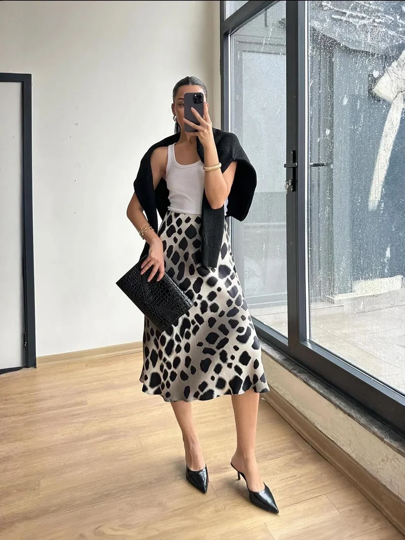 ميكسراي Mixray Leopard Midi Skirt